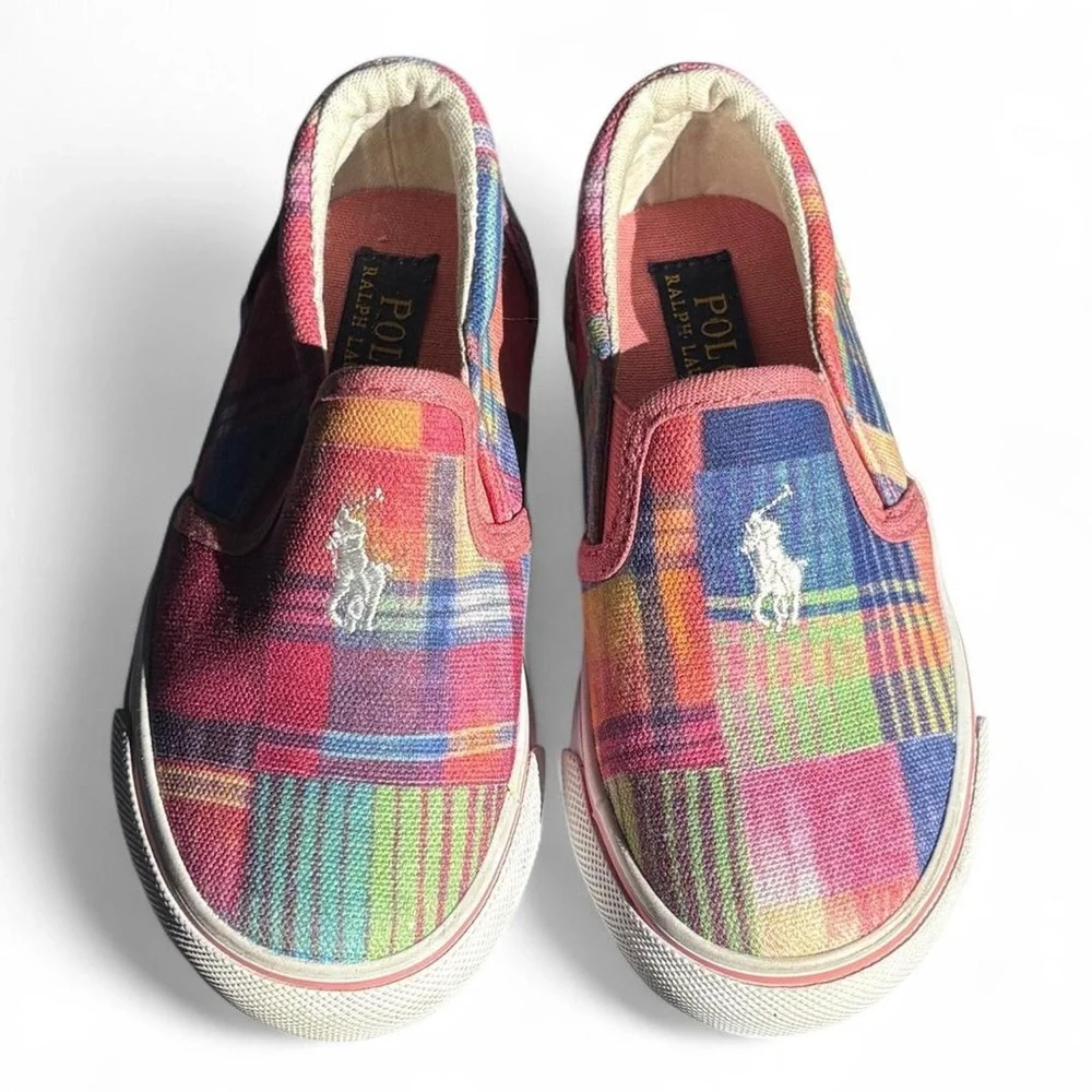 Kids Toddler Polo Ralph Lauren Keaton Slip On Madras Multicolor Plaid Shoes